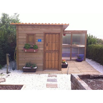 CASETA MADERA CEDEIRA 3,5X2 + INVERNADERO - Imagen 1